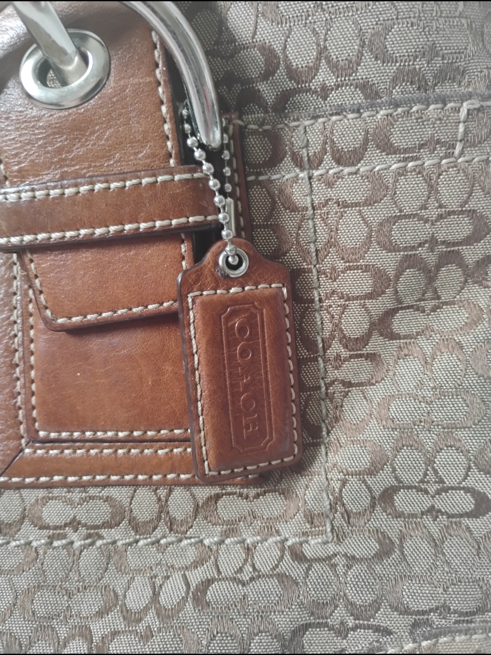 Y2K Coach Signature Handbag/Purse Key Chain Leather Trim E0867-F12310 - Picture 3 of 6